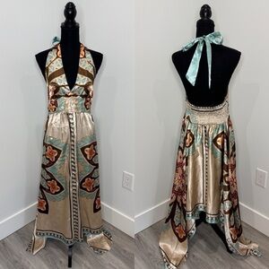 Ultra Pink Deep-V Open Back Halter Summer Dress (M)